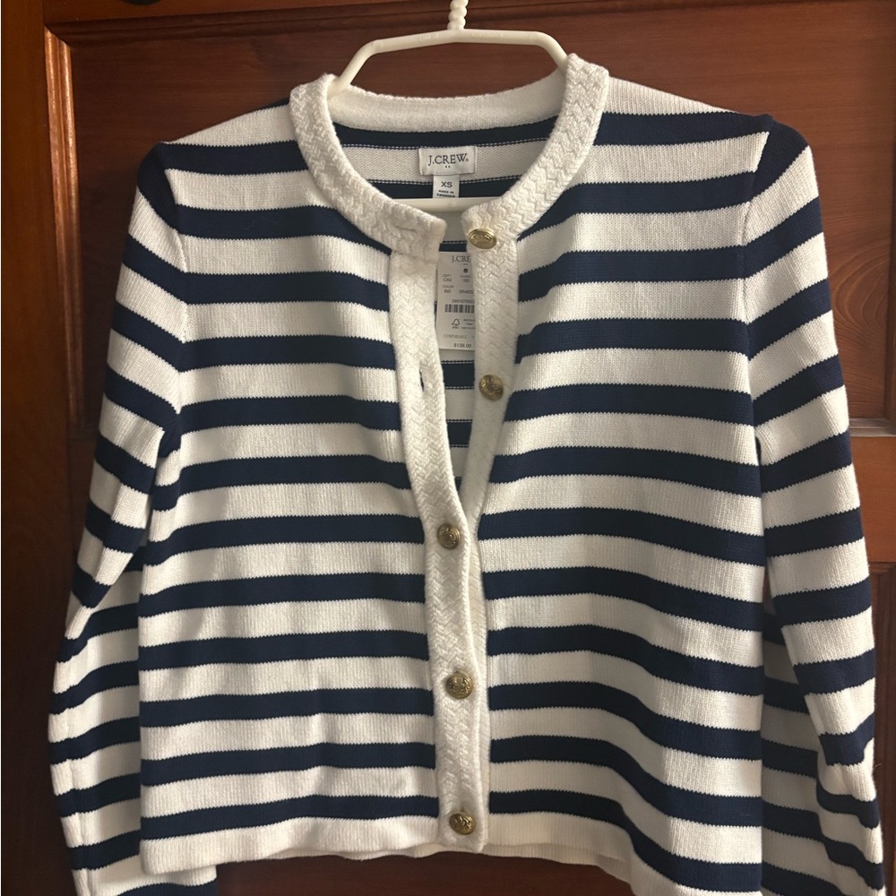 J. Crew Women's Navy and White Striped Cardigan
